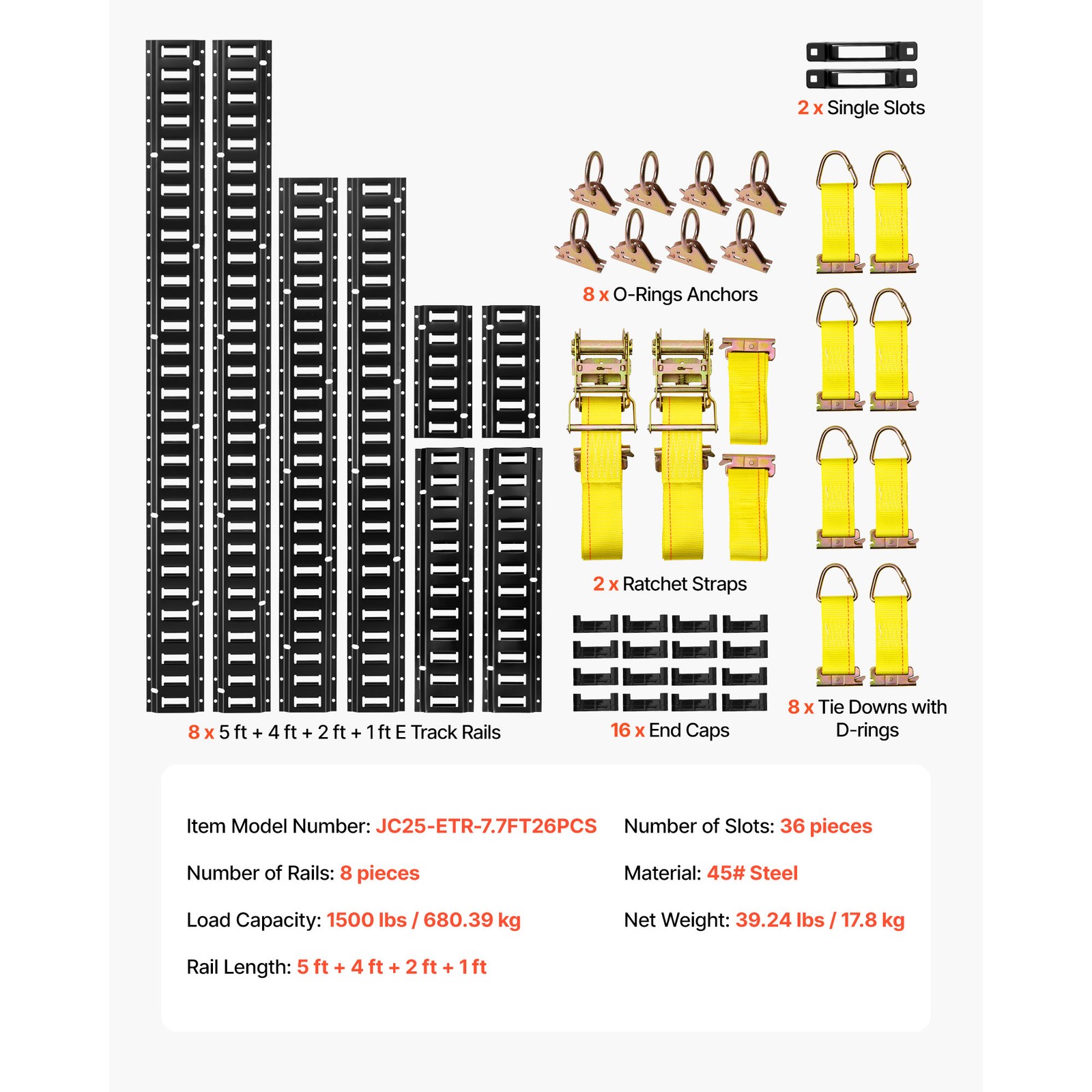 Uimoso E-Track Tie-Down Rail Kit with 8 Rails and 36 Accessories