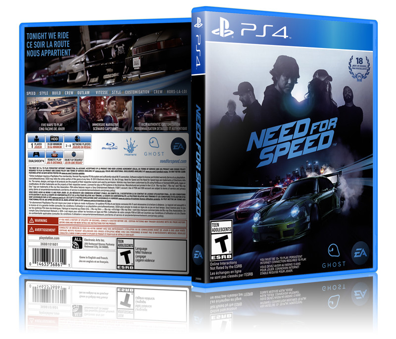 Need for Speed - Replacement PS4 Cover and Case. NO GAME!!