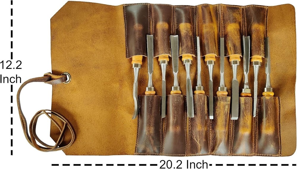 Leather Tool Roll Pouch – 12 Pocket Compact Wrench & Chisel Organizer