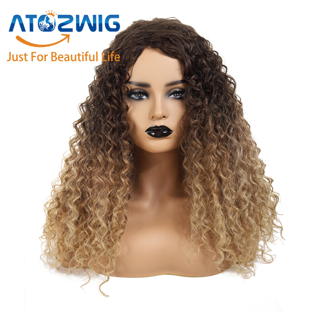 Ombre Brown Culry Wig for Women Brown to Blond Cosplay Wigs Synthetic Hair Wigs