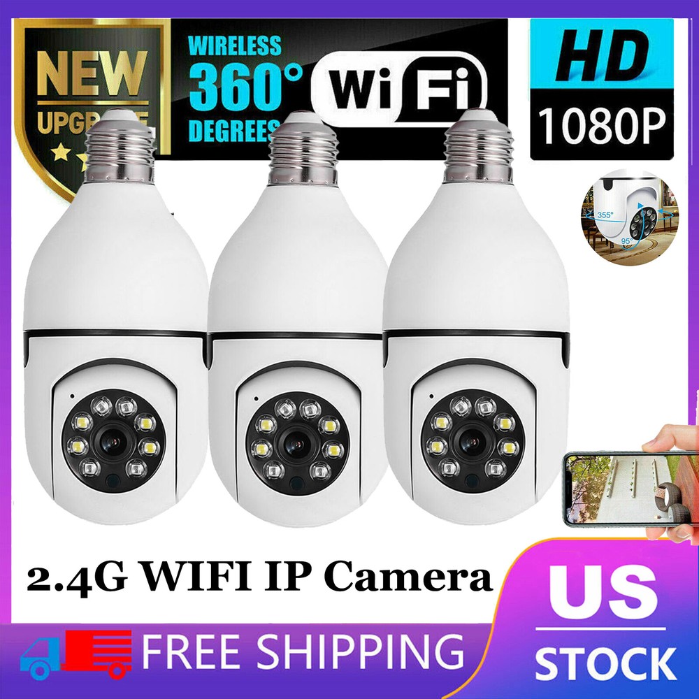 3 Pack Wireless WiFi IP Camera 360° Panoramic E27 E26 Light Bulb Camera HD 1080P