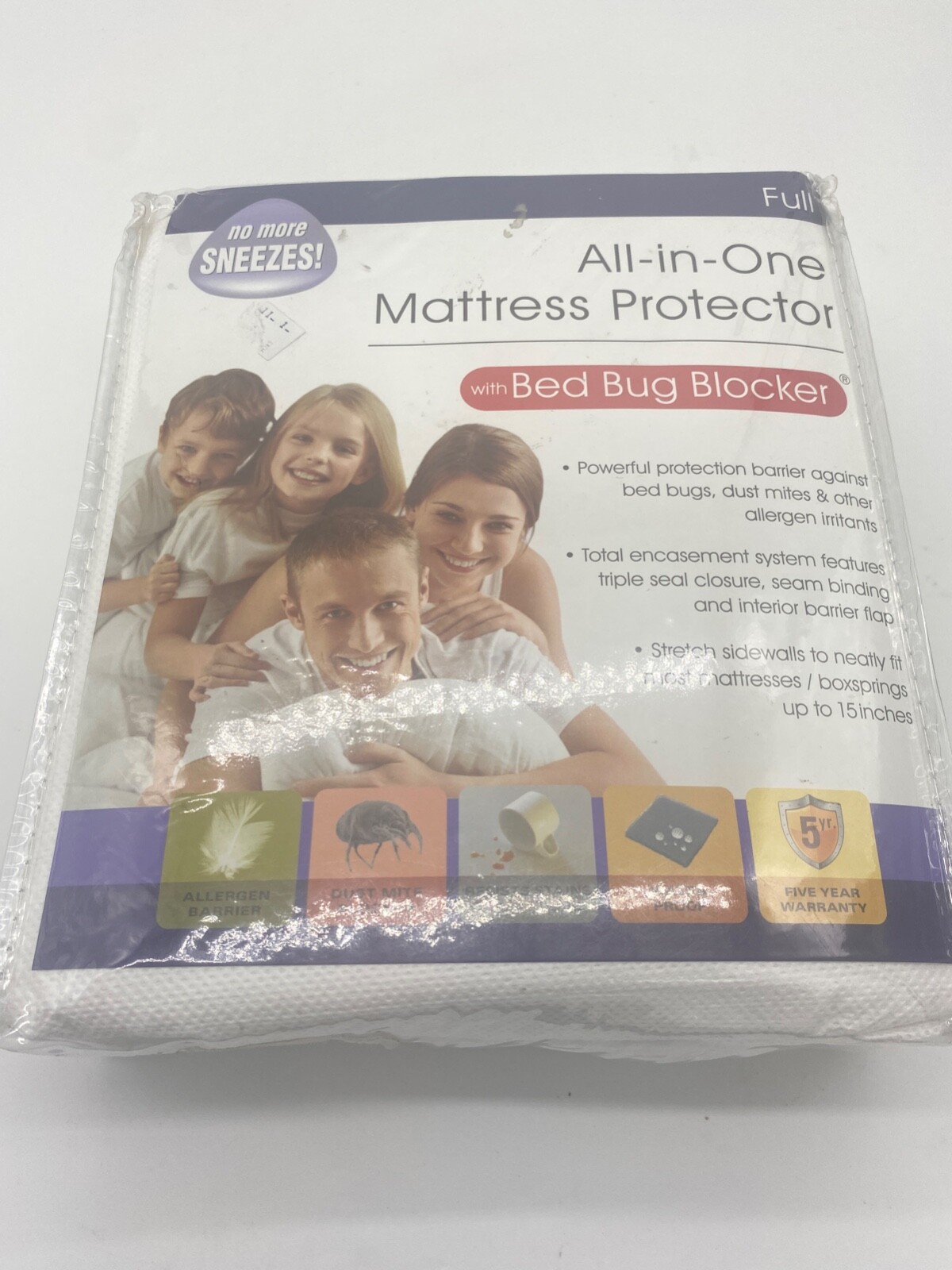 All-In-One Mattress Protector White Full w/ Bed Bug Block Allergens Free 54 X 75