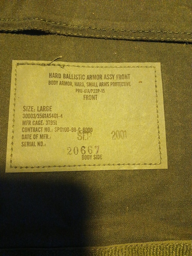 NEW SAPI Level III Bullet Proof Ceramic Plate PRU-61A Front And Back Size Large