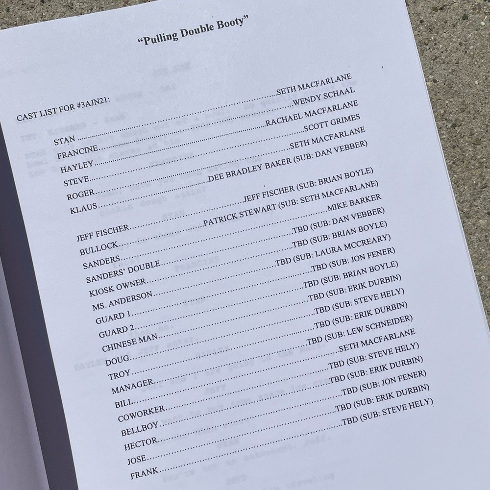 American Dad Original 2007 Production Table Draft Script Pulling Double Booty