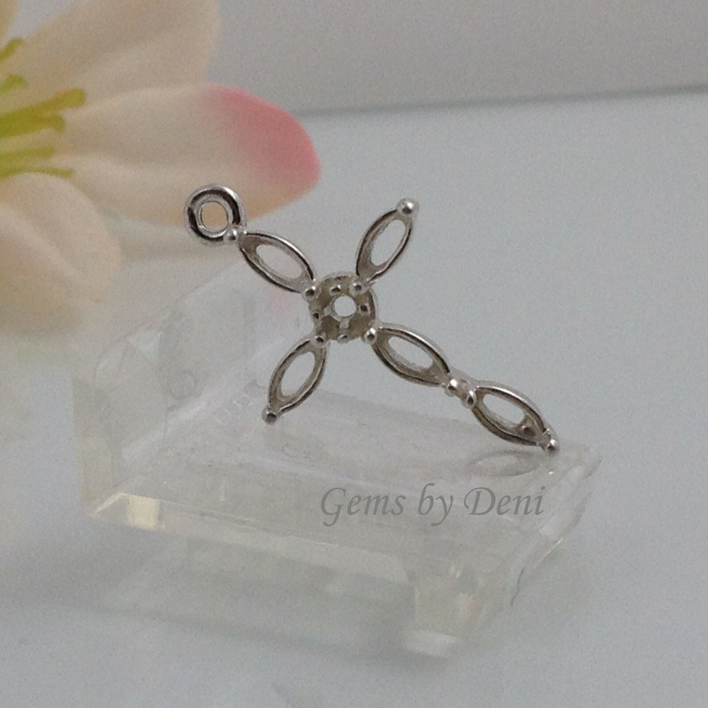 Sterling Silver Marquise and Round Dangle Cross