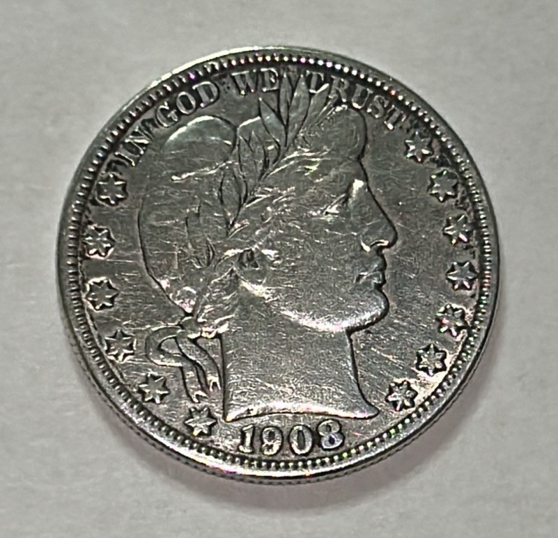 1908- O, Barber Silver Half Dollar Circulated Coin