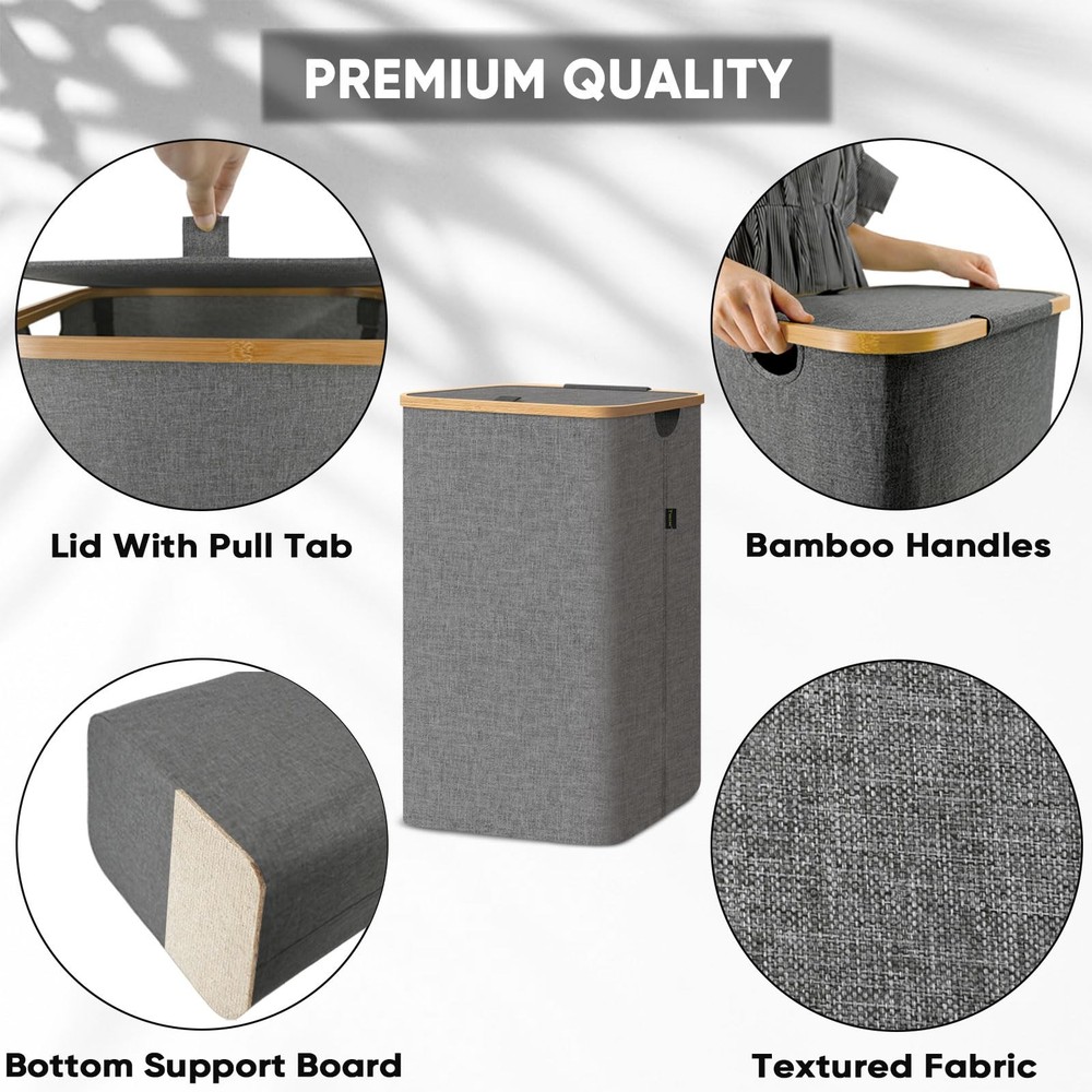 BALEINE Laundry Hamper with Lid, Tall Laundry Baskets with Bamboo Pull Handle...
