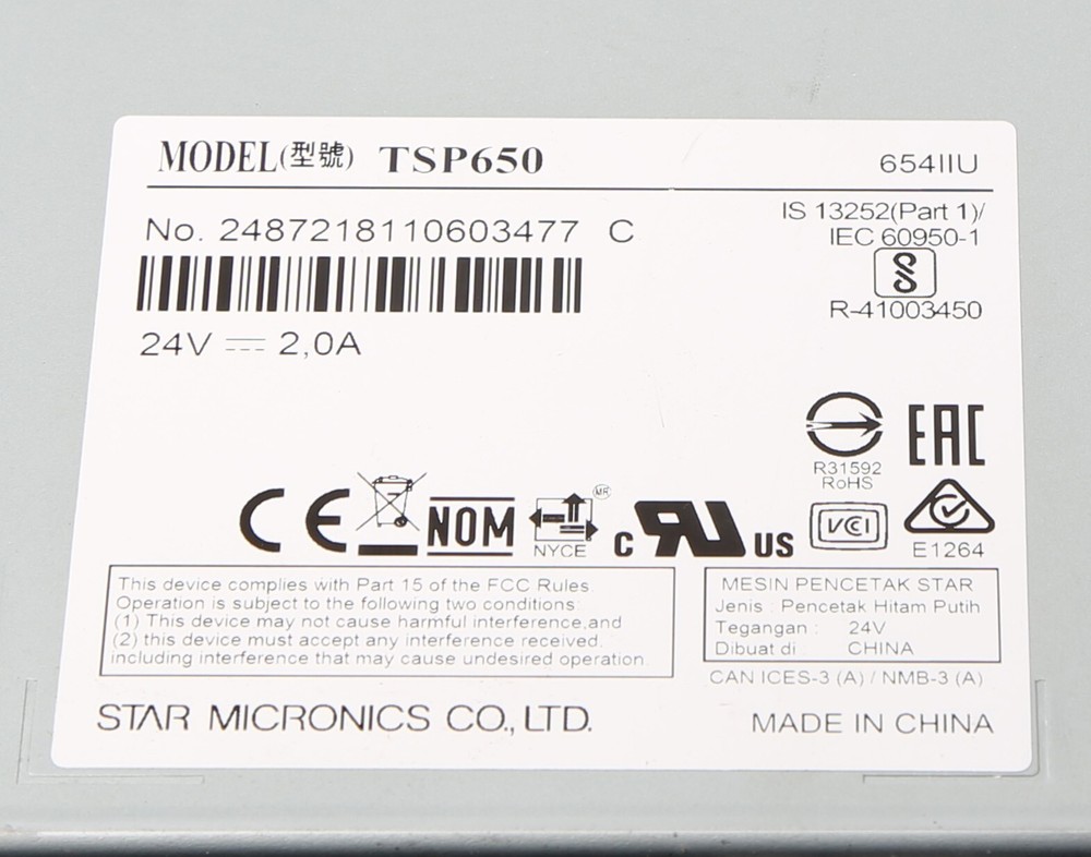 Star Micronics TSP650 Thermal Printer, USB Interface, Black