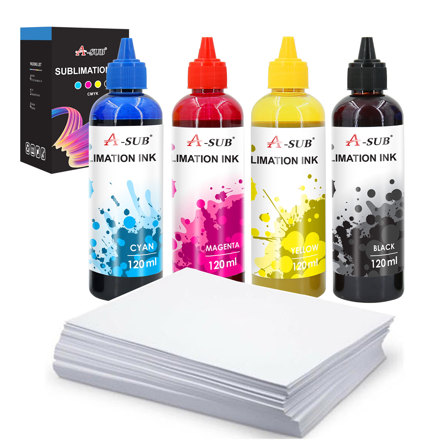 Bundle A-SUB Sublimation Ink + Sublimation Paper 8.5x11 + 2Roll Sublimation Tape