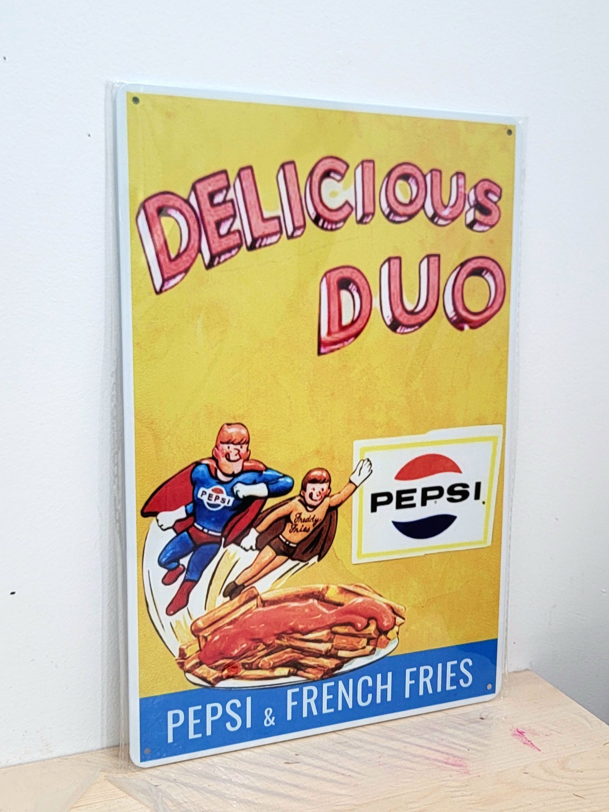 Pepsi Cola Delicious Duo Metal Sign for Man Cave Bar Garage, Bar Restaurant
