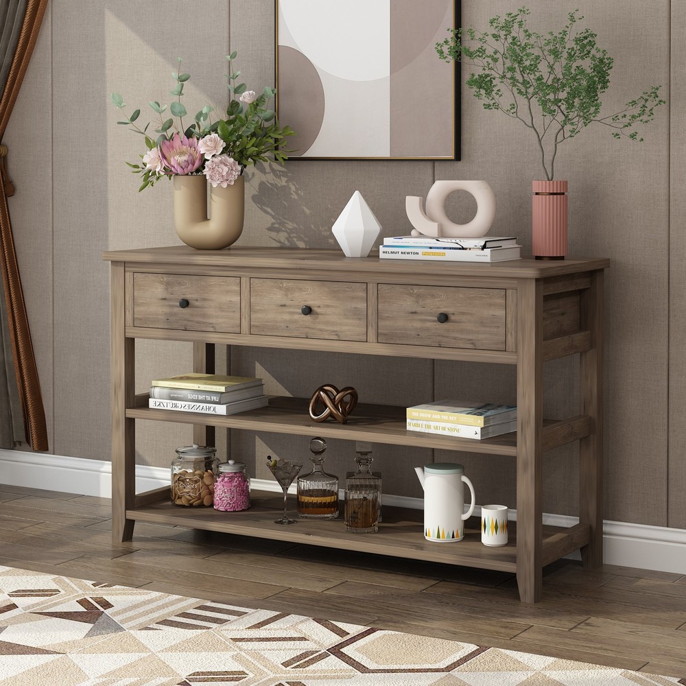 Console Table with Wood Frame and Legs, Sofa Table Entryway Table with 3 Drawers