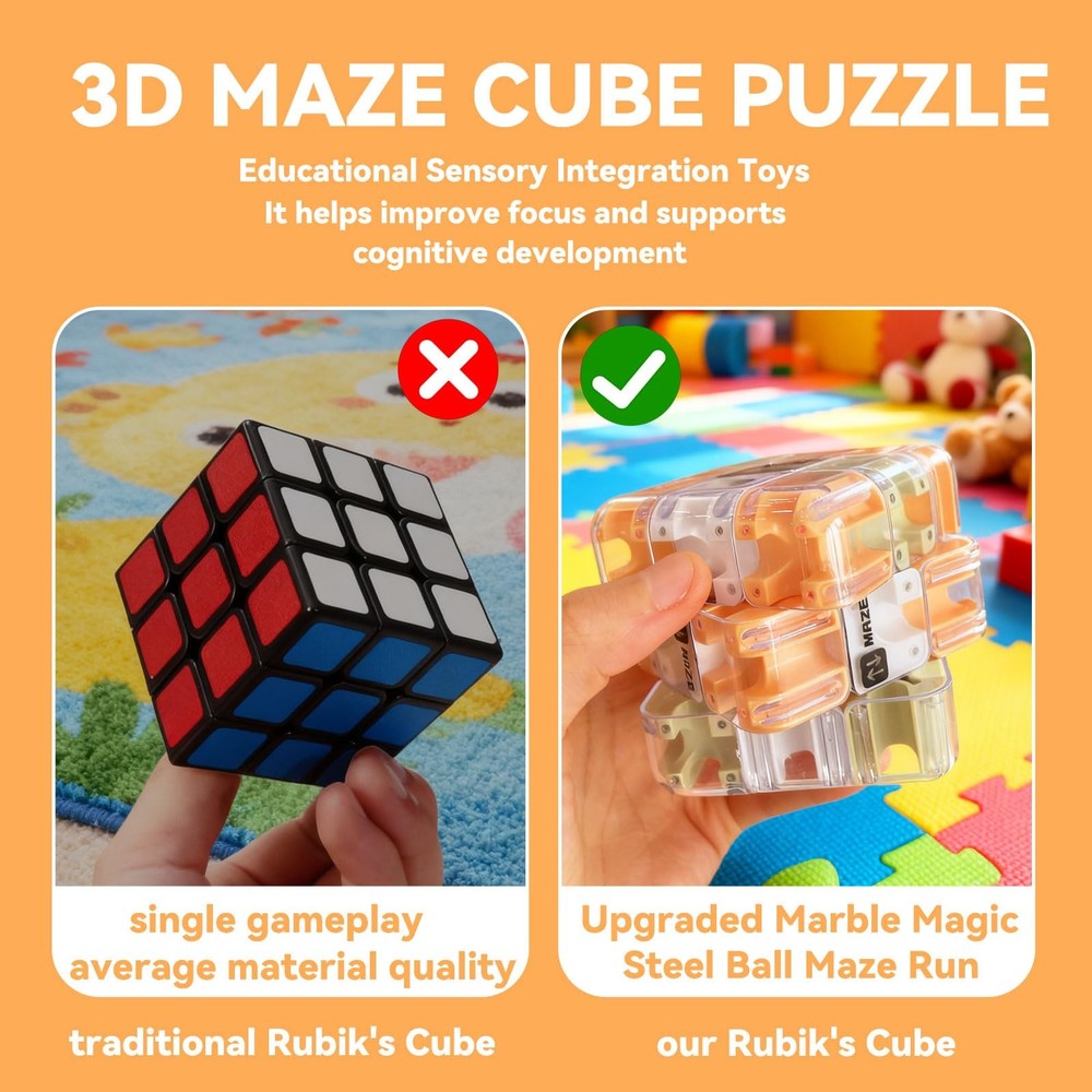 Large Labyrinth 3D Puzzles Maze Cube - Engaging Brain Teaser - Large, Yellow