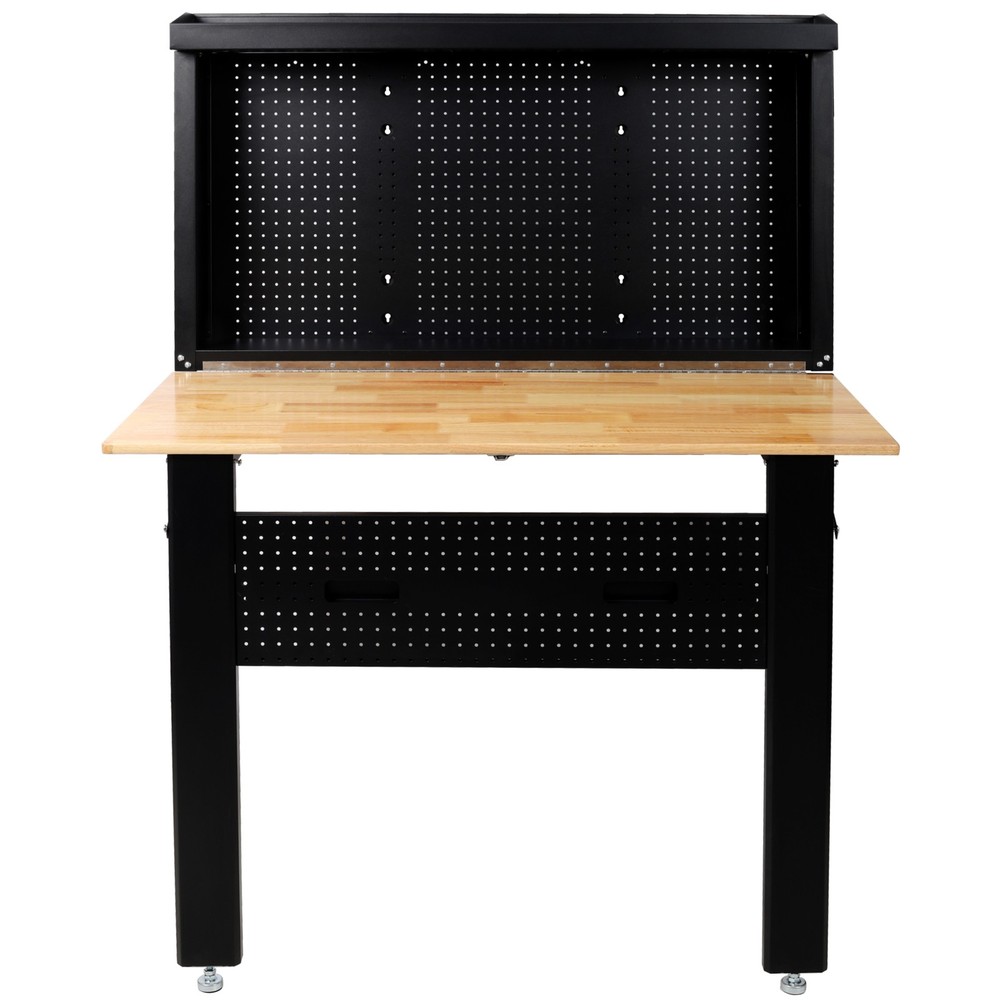 Wall Mounted Foldable Workbench with Rubberwood Work Surface Pegboard for Tools