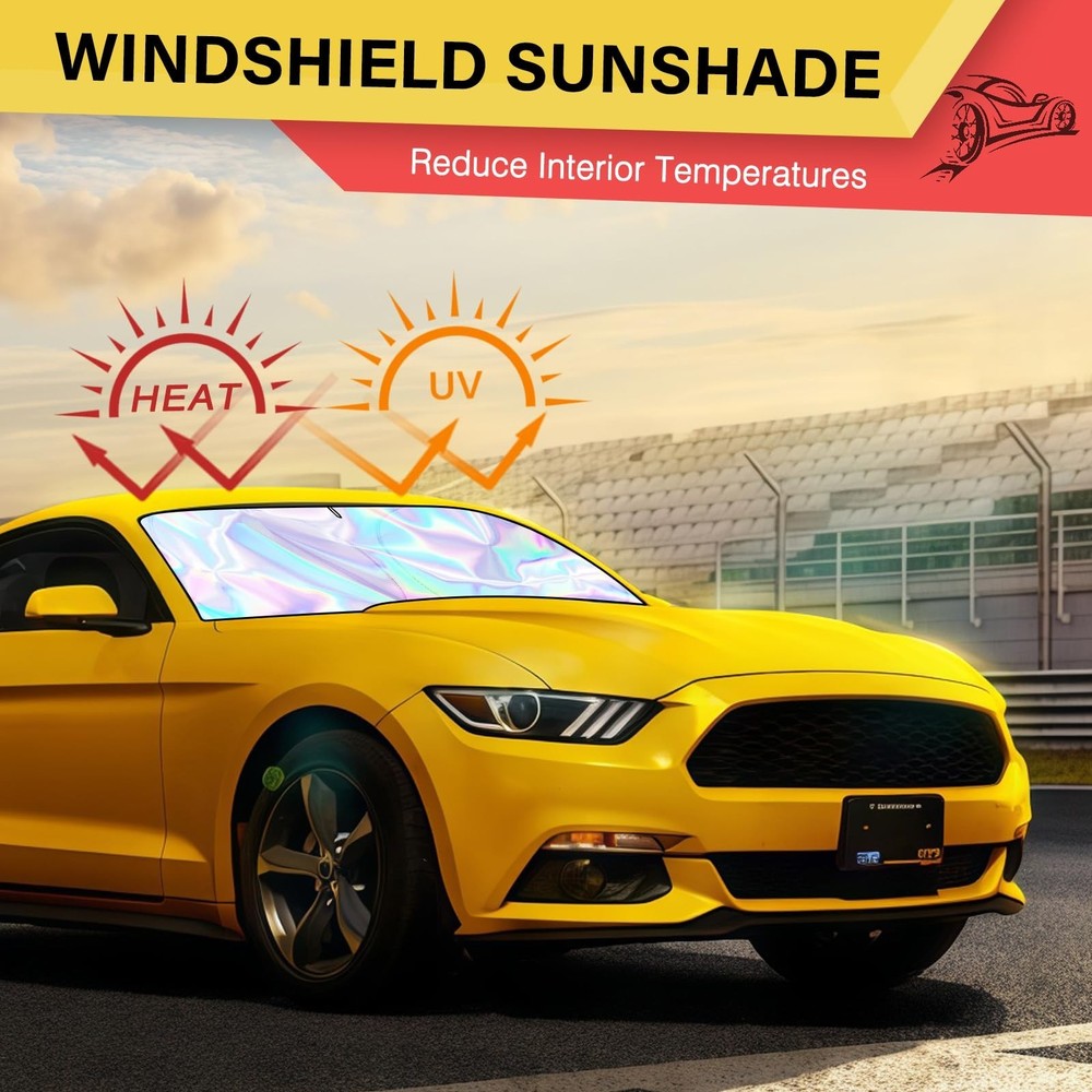 Iridescent Car Windshield Sunshade, Foldable For Use Strong Heat Insulation