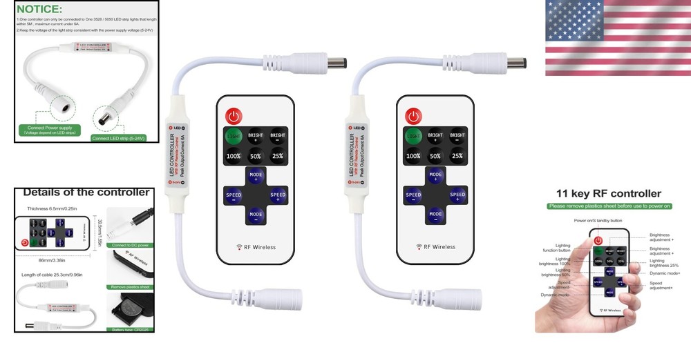 Smart Dimming Solutions - 2 Pack RF LED Controllers for Various Strips