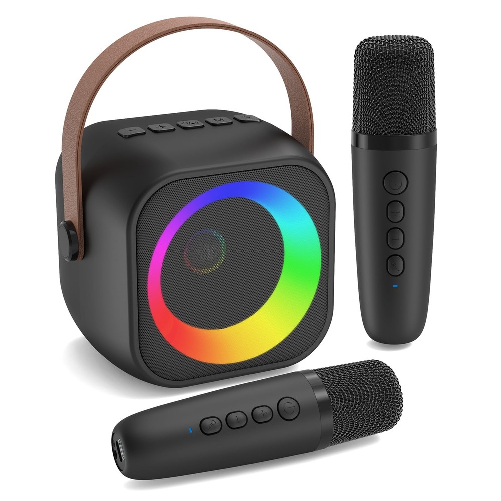 Mini Karaoke Machine, Portable Bluetooth Karaoke Speaker with 2 Wireless Micr...