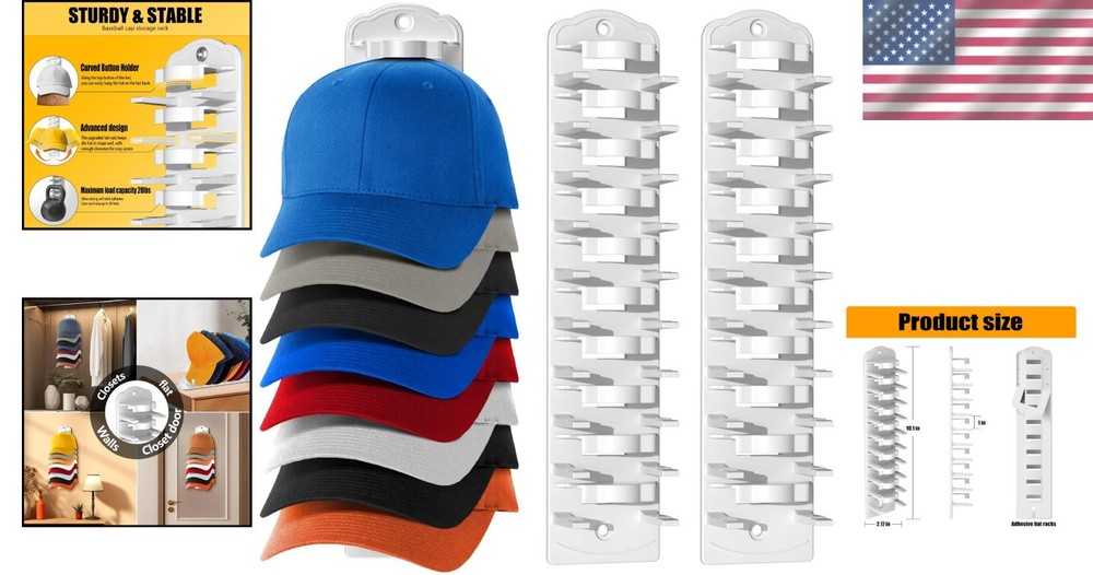 Space-Saving Wall Hat Rack - 2pcs Cap Organizer with No Assembly Required
