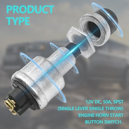 12V 50A Engine Start Push Button, Waterproof Horn Button Momentary Start