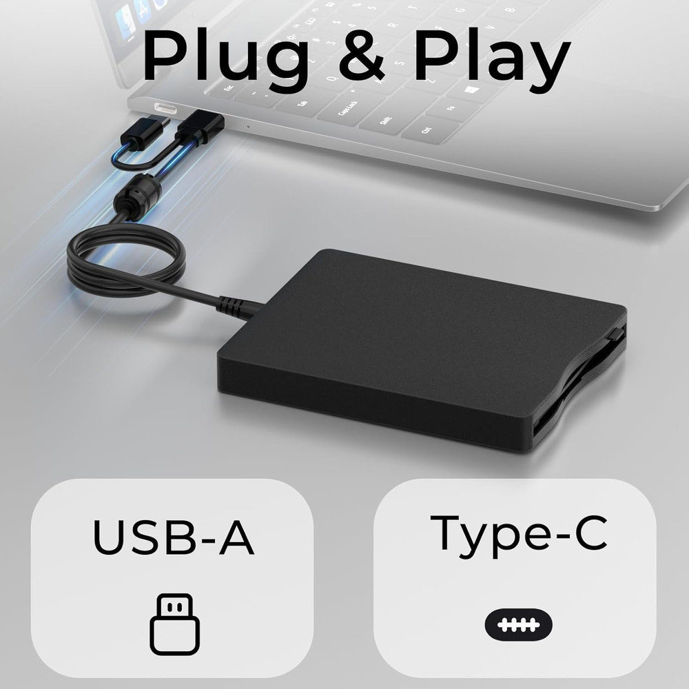USB Floppy Drive, External 3.5" USB & Type-C Floppy Disk Reader, External Floppy