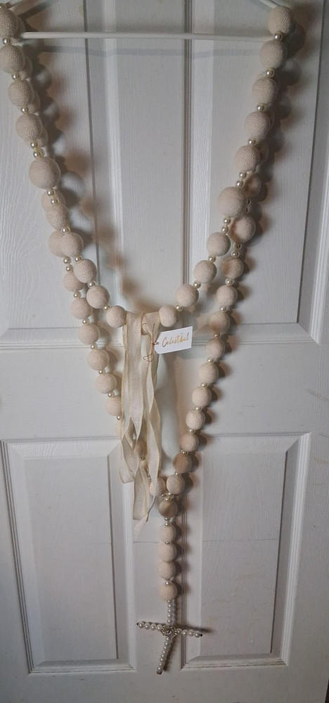 Wedding Lasso Rosary with Cross and Textured Spheres & Pearls CELESTIAL 72"
