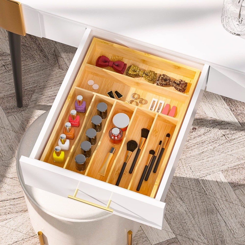 Flatware Organizer Silverware Drawer Organizer - 7 Slots Bamboo Cutlery Tray ...