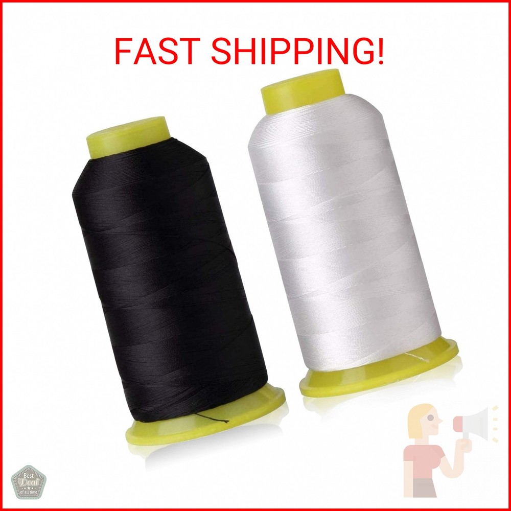 T70#69 Bonded Nylon Sewing Thread - 1500 Yard Spool -(White+Black) 2PCS