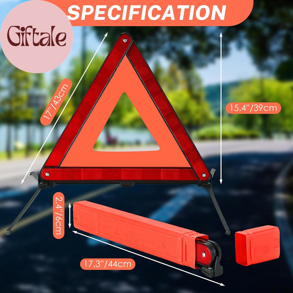 3 Pack Emergency Warning Triangles, Reflective Roadside Safety Triangle Kit with