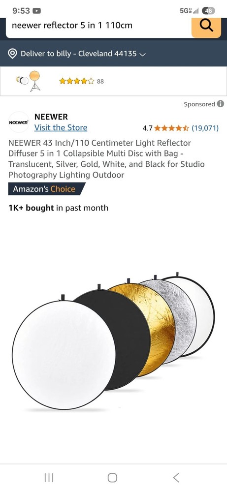 NEEWER 43 Inch/110 Centimeter Light Reflector Diffuser 5 in 1 Collapsible Multi