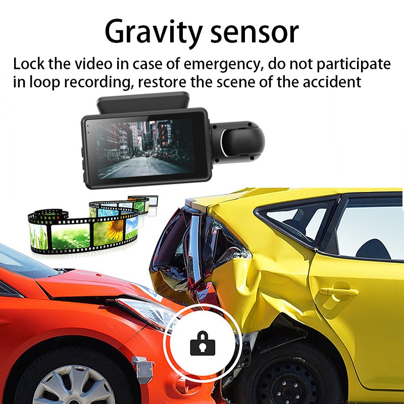 3 inch Car DVR Touch Screen Driving Video Recorder G-sensor Front+Inside Camera