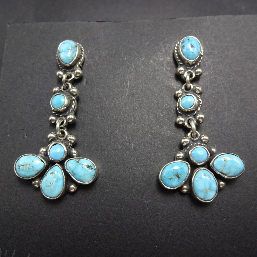 FEDERICO JIMENEZ Sterling Silver TURQUOISE Cluster Dangle EARRINGS Pierced