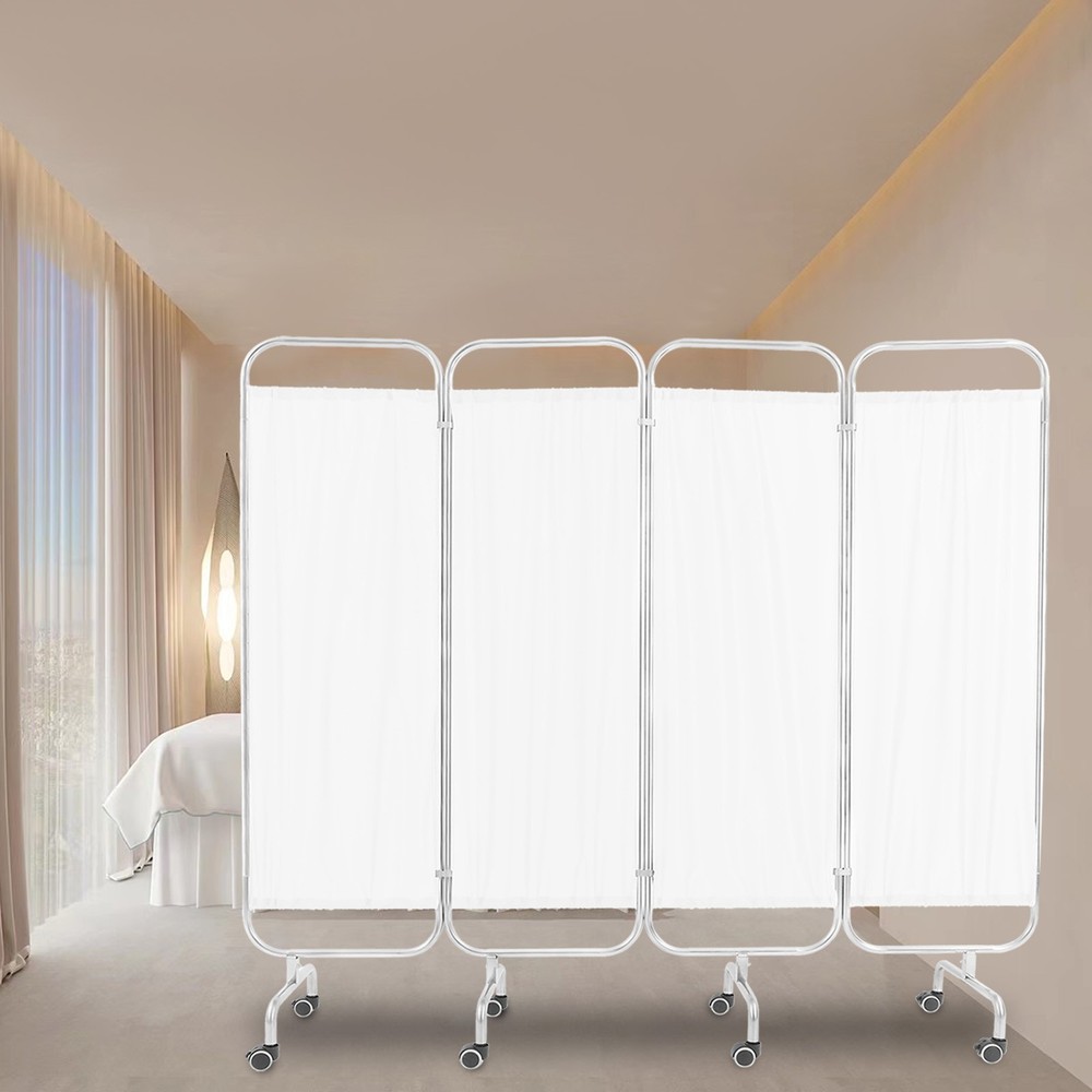 4 Panel Room Divider Rolling Folding Privacy Partition Screens Separation White