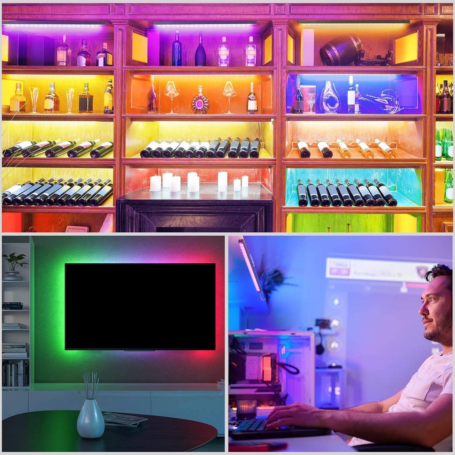 RGB Mood Lighting Bar, Under Cabinet Lights with 8 Colors & Dynamic Modes, Easy