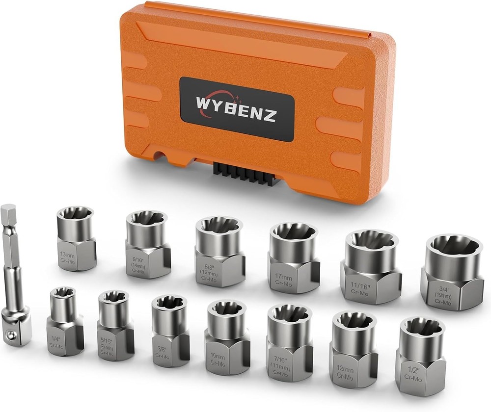 14-Piece Chrome Molybdenum Bolt Extractor Set for Stripped Nuts & Bolts