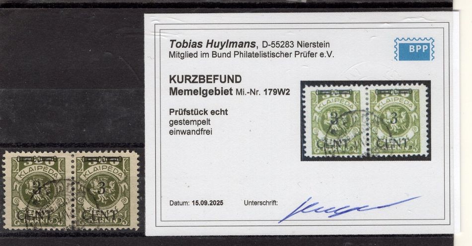 Memel 179W2 Type Pair Gest. BPP Finding EUR (EA1707)