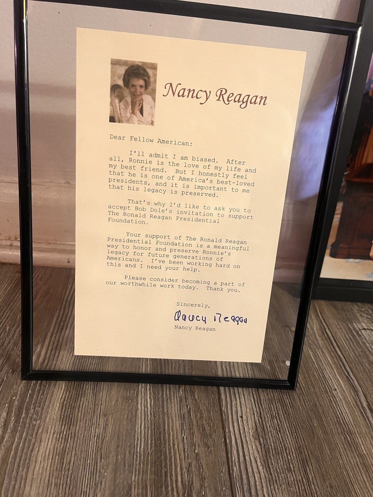 Framed Signed Letters From Nancy Regan And Bob Dole And Framed Photo Of Regan￼
