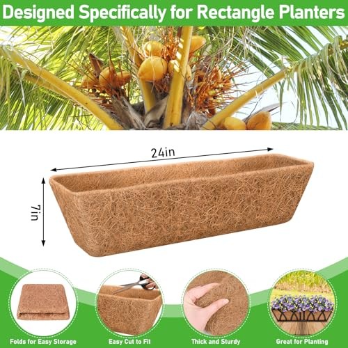 Pack4 Inch Rectangle Coconut Liners for Planters, Natural Coconut 24inch 2