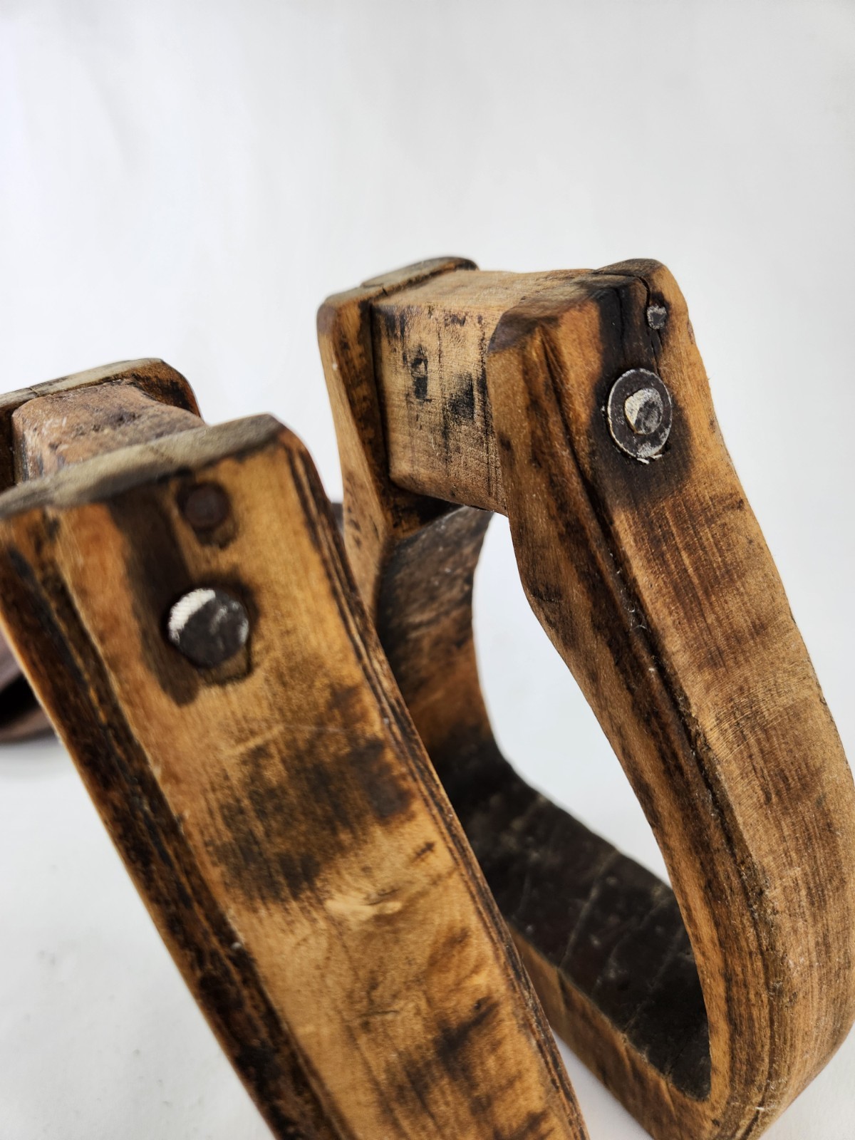 Antique Wooden Stirrups & Leather Tapaderos Boot Cover Hand Carved Horse Saddle