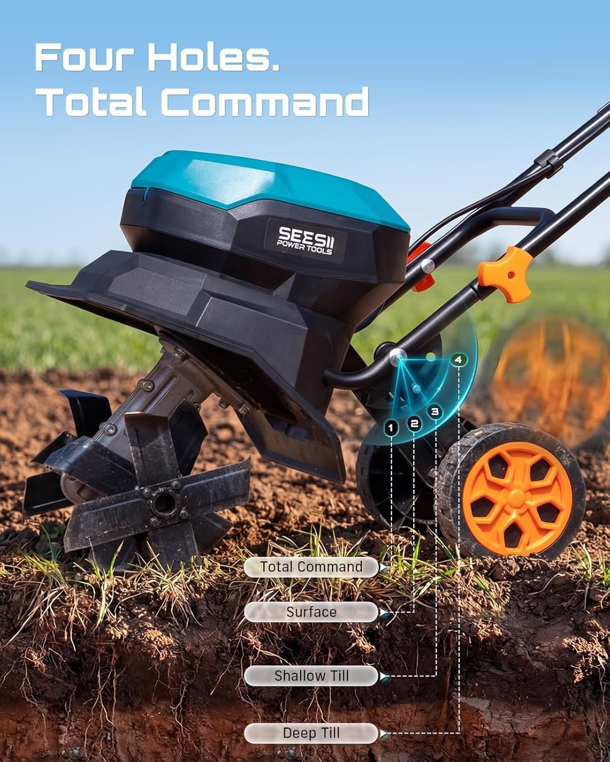 Seesii 40V Electric Tiller Cultivator 2×5.0Ah Battery Cordless Soil Rototiller