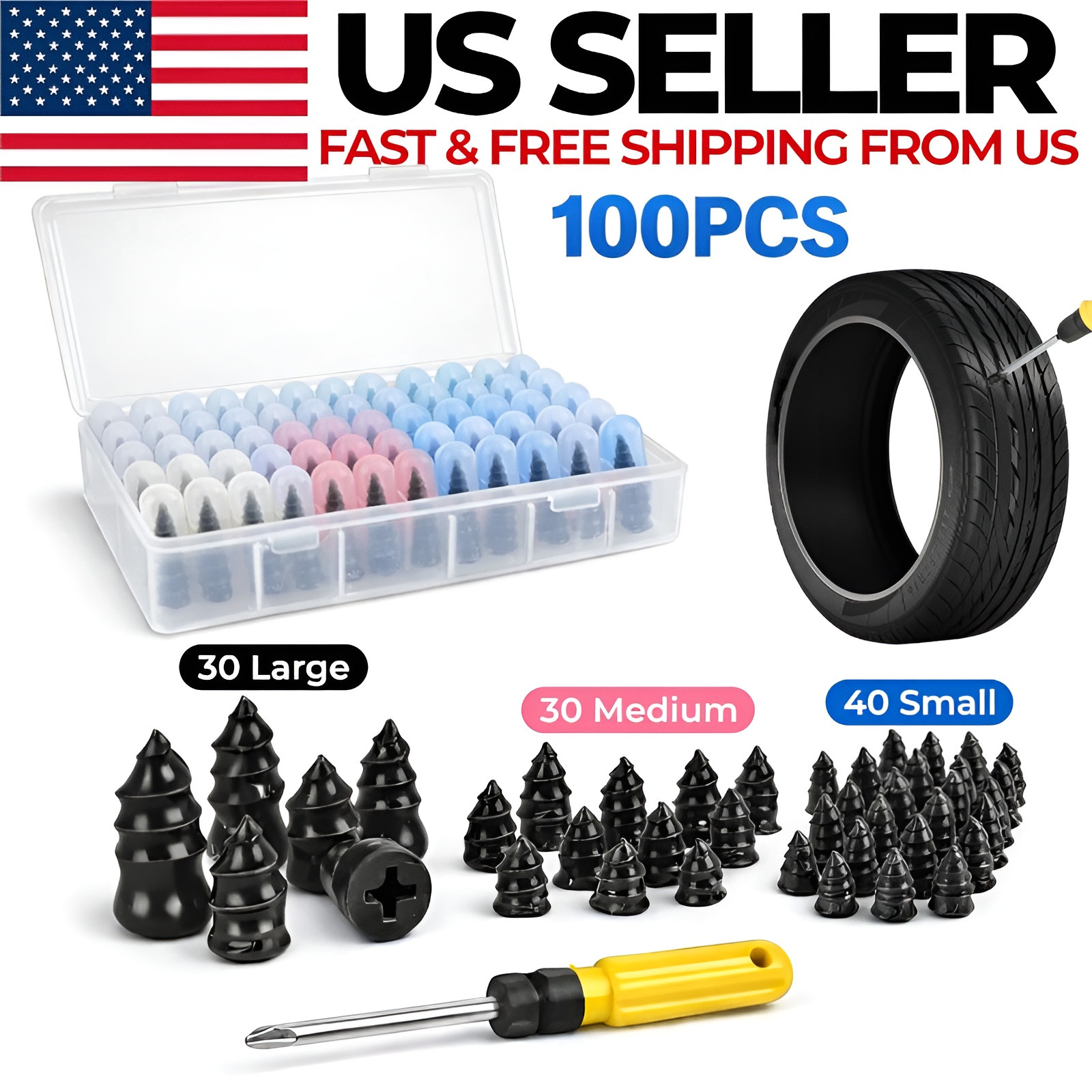 100Pcs Tire Repair Rubber Nails Emergency Puncture Repair Screws Kit
