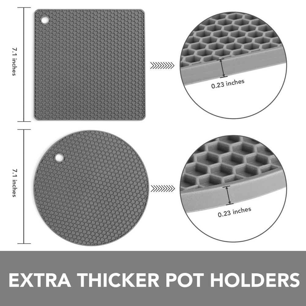 Non Slip Silicone Trivet, Hot Dish Pad, Countertop Protector, Compact, Grey