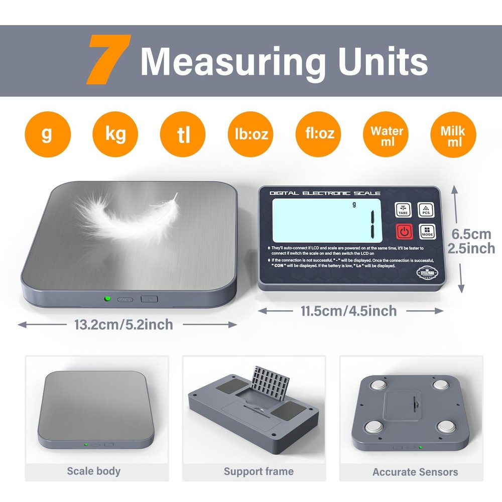 Rechargeable Digital Kitchen Food Scale - Detachable Display Electronic