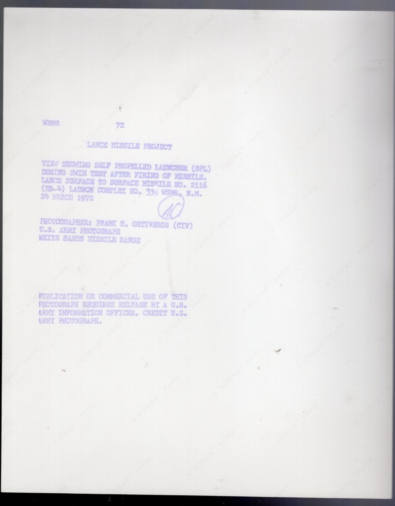 1972 Lance Missile Project Launch Complex 33 Vought 8" x 10"