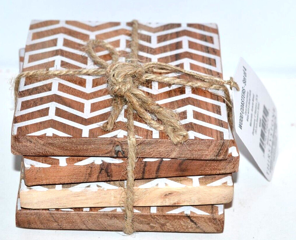 Thirstystone Wood Coasters 4 pc Square Chevron Stripe pattern
