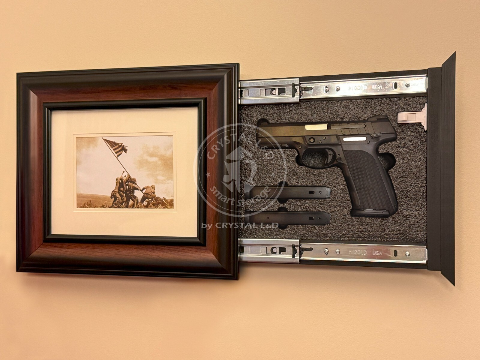 Hidden Storage Photo Frame for Gun and Valuables 14-1/2" x 12-1/2" / Brown
