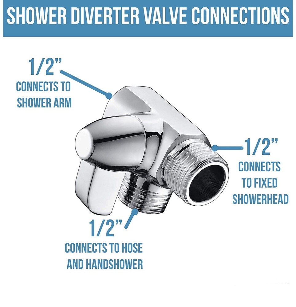 Solid Brass Shower Arm 2-Way Diverter Valve For Hand-shower Chrome