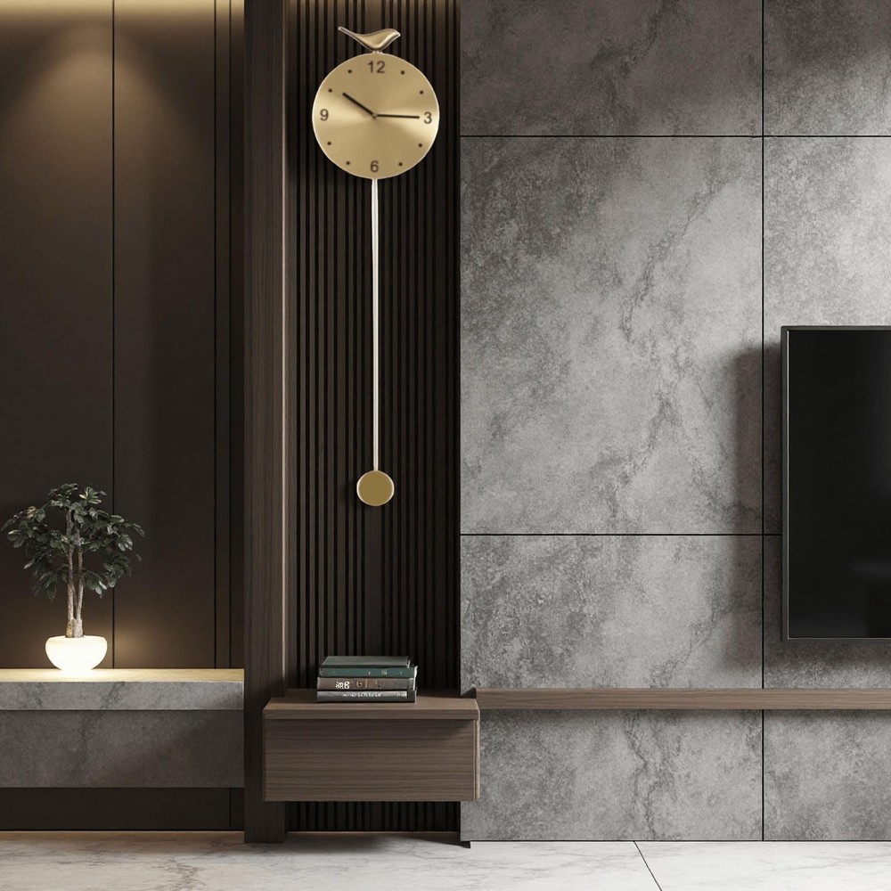 Brass Grid Pendulum Wall Clock - Modern Minimalist Silent Swaying Clock, Crea...