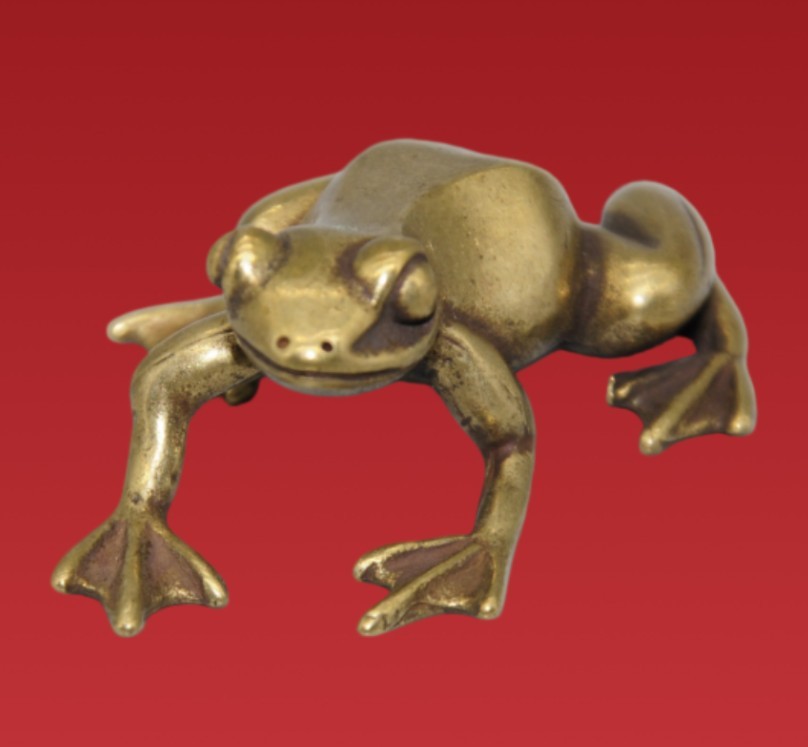 Vintage Chinese Gilt Bronze Frog Figurine - Hand-Cast Lucky Money Toad Artifact