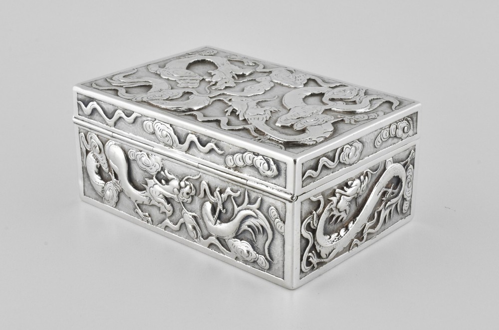 Antique Victorian Solid Silver Chinese Export Box, Wang Hing, c1880