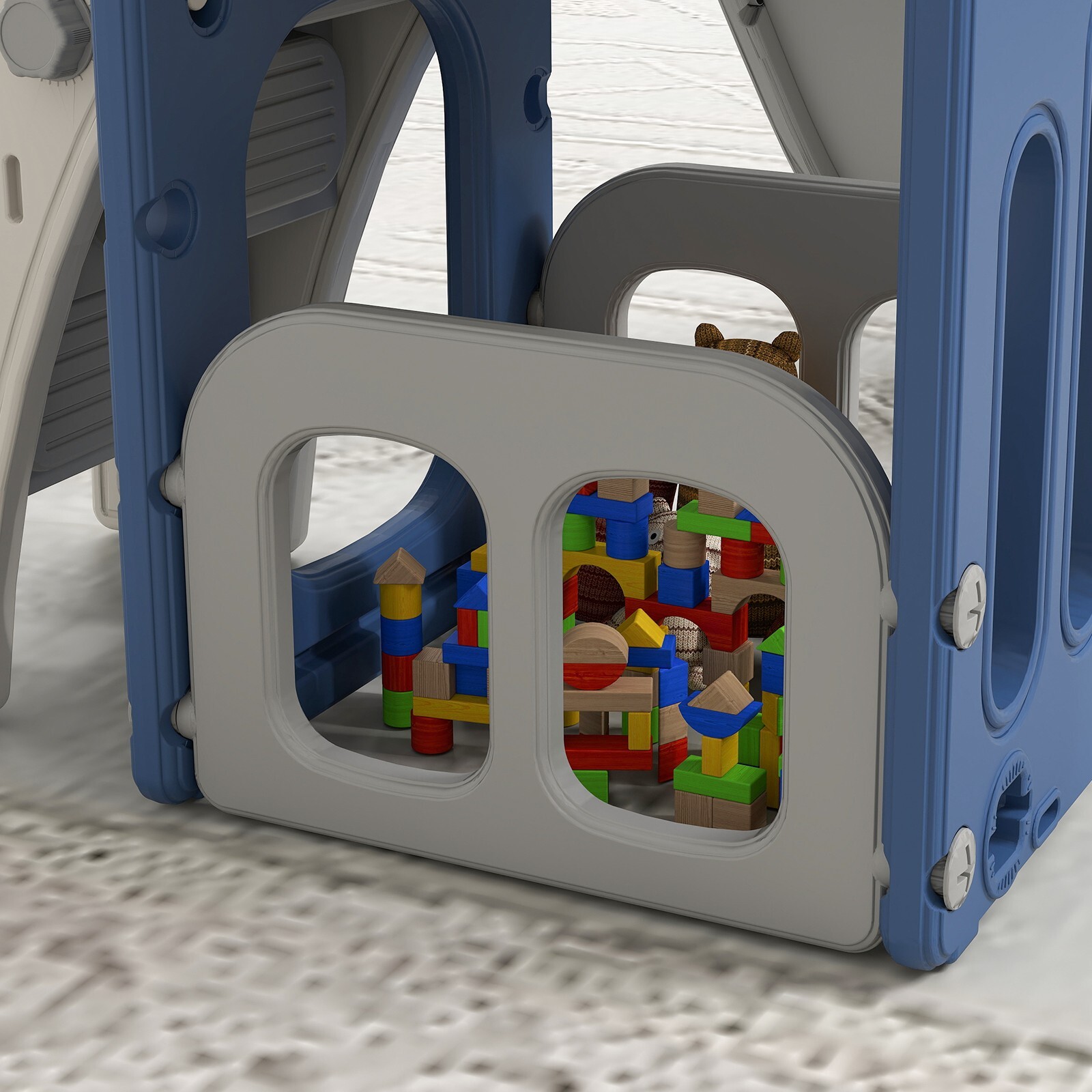 6 in 1 Toddler Playset Slide for Toddlers Age 1-3, Toddler Playground Blue