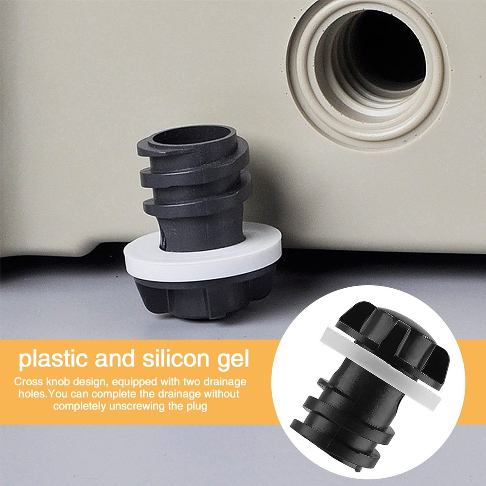Rierdge 2 Pcs Lit Cooler Drain Plug Replacement, Leak-Proof Black